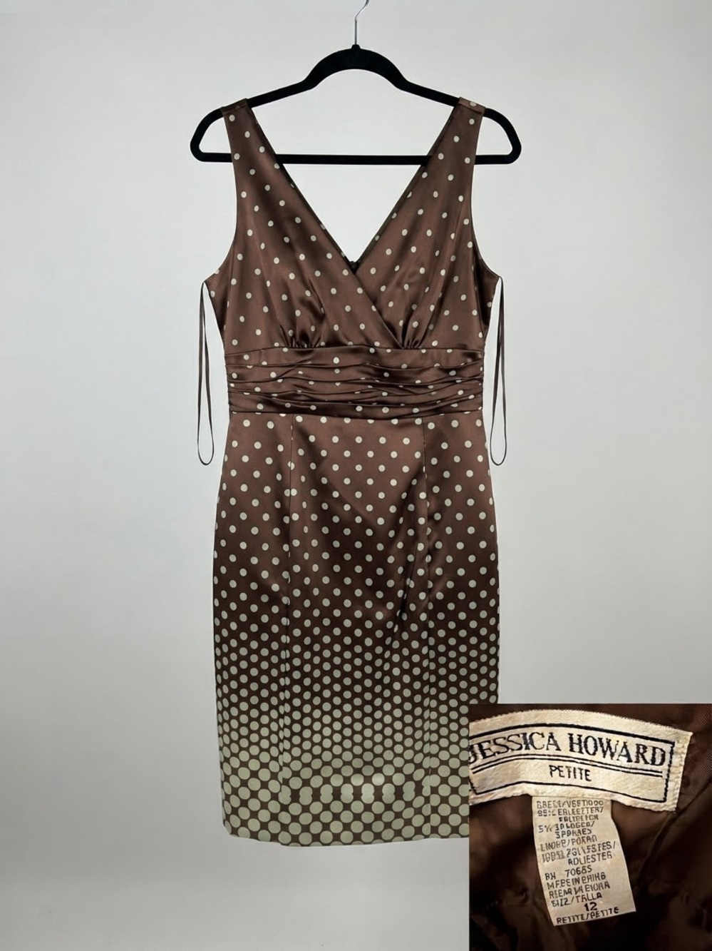 Jessica Howard Brown and Cream Polka Dot V-Neck Cocktail Dress